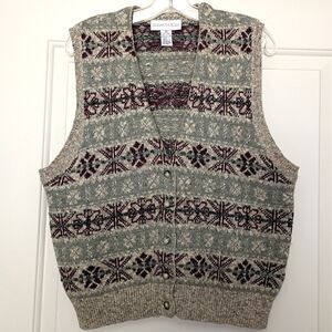 100% Wool Vintage Fair Isle Cardigan Vest M Nordic Academia Old Money Sweater
